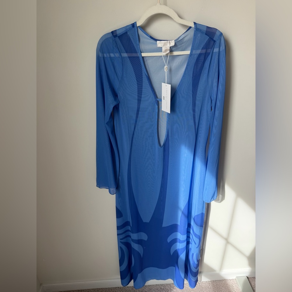 Caroline Constas Blue Long Sleeve cover up maxi Dress